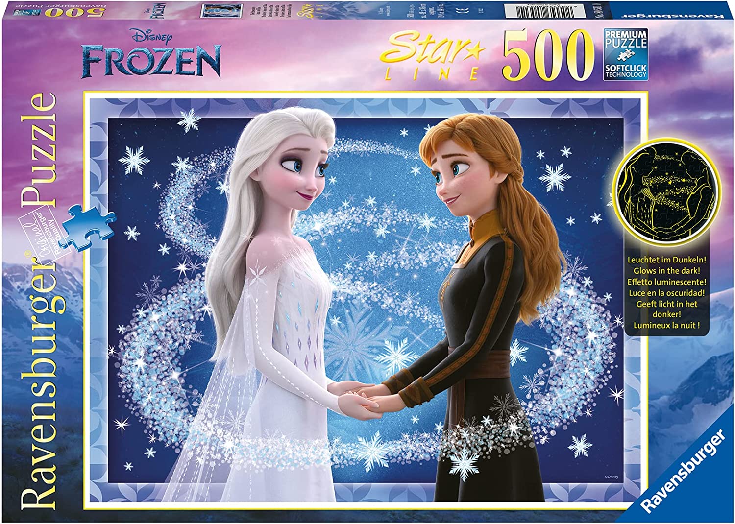 Ravensburger Disney Frozen Anna and Elsa (Glows in the dark) 500 Piece Puzzle image 0